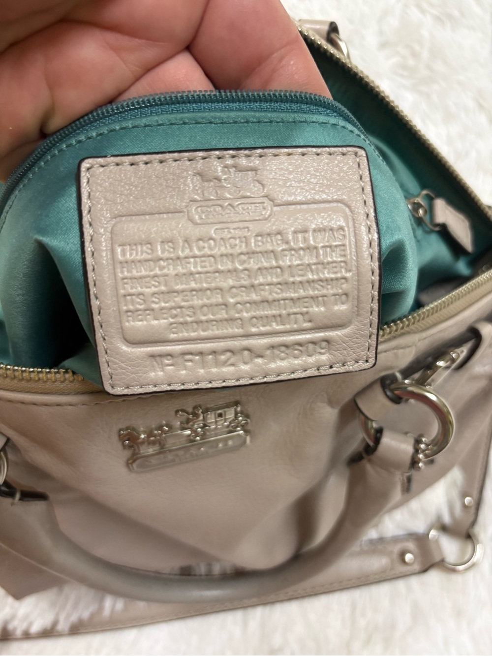Coach Leather Satchel in Light Taupe with Gold Hardware - Picture 11 of 15